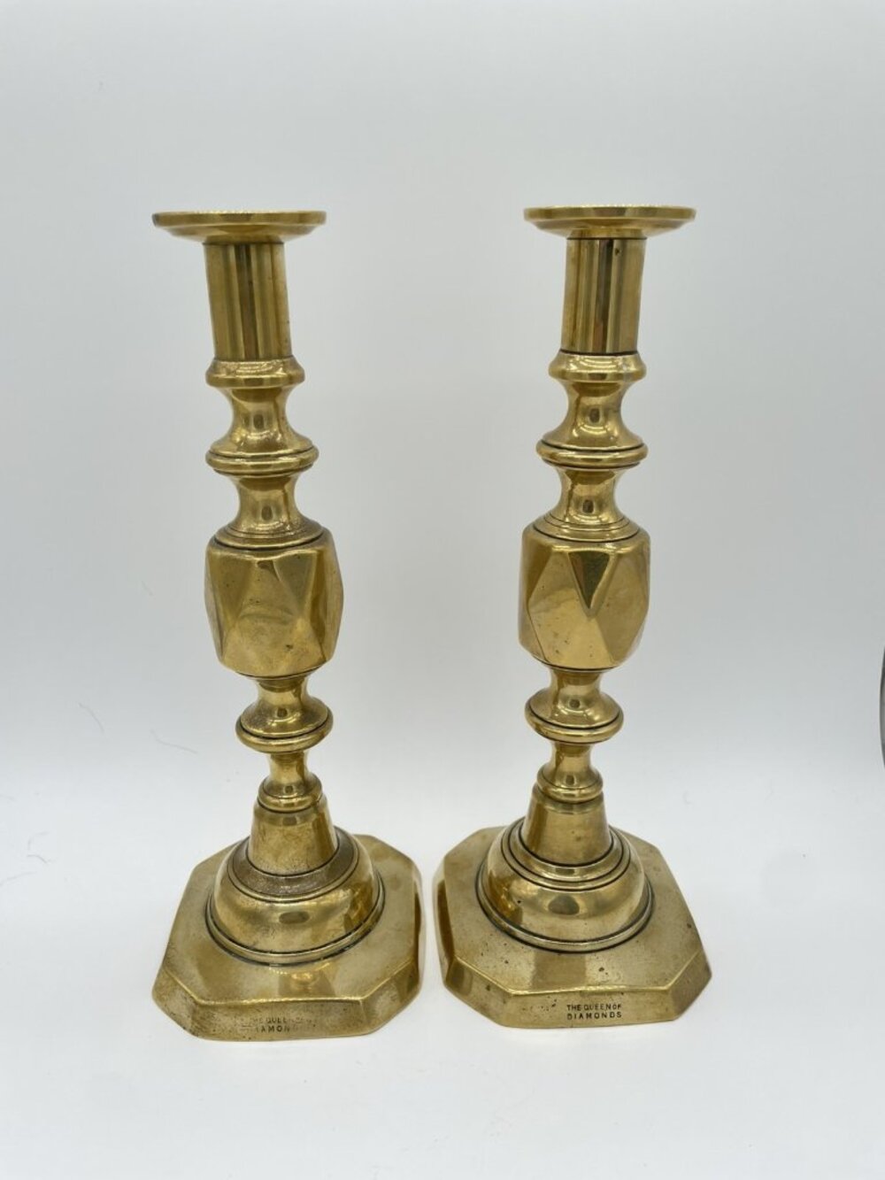 Antique 1897 English Brass Candlesticks Queen Victoria Diamond Jubilee